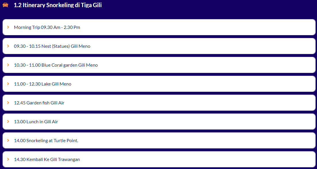 itinerario dettagliato snorkeling da gili trawangan
